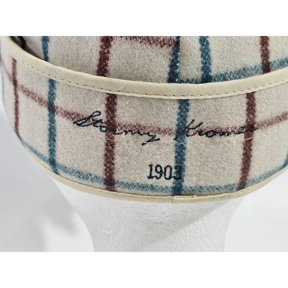 Stormy Kromer Petal Pusher Cap Cream Plaid Wool Blend Hat with Flower Size 6 7/8